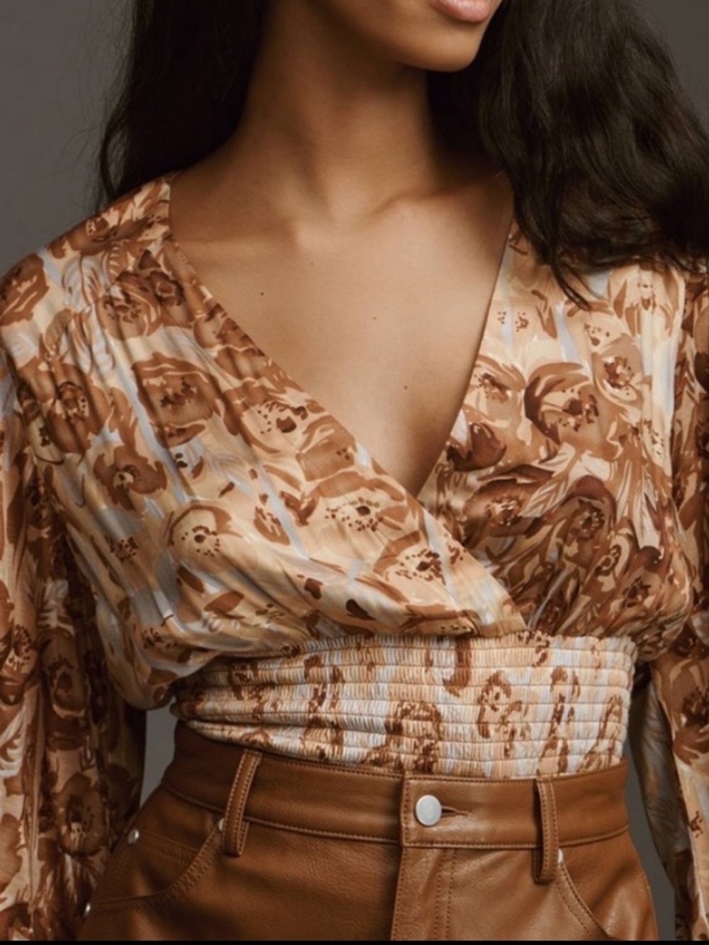 NWT Anthropologie Tiny Petites  Valentina Long-Sleeve Printed Surplice Top